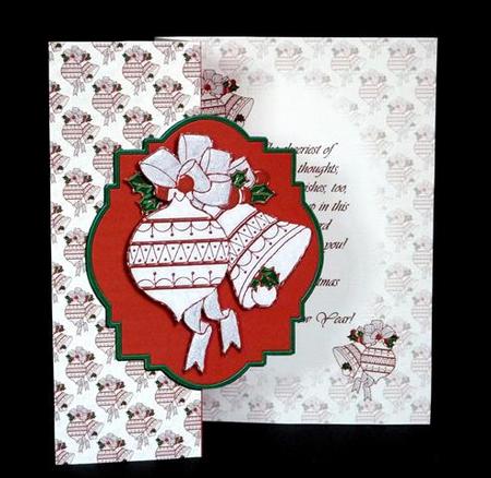 Christmas Fold Back Card with Bauble and Bell by Lynn Butters