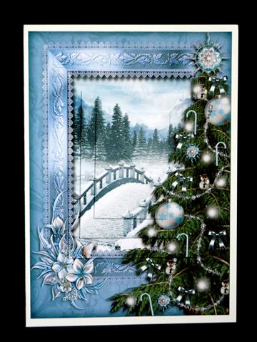 Christmas Topper - Snowy Bridge, Lace & Tree by Lynn Butters