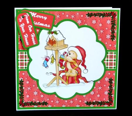 Christmas Bear at Birdhouse 8x8 Mini-kit by Lynn Butters
