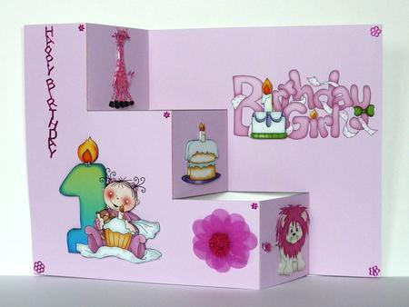 Girls 1st Birthday Tri Fold Steps Card by Lynn Butters
