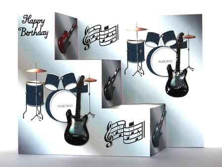 Three Guitars Tri Fold Steps Card by Lynn Butters