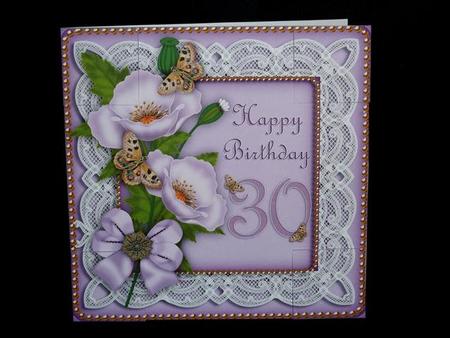 Lilac Poppy Butterfly 30th Birthday 8in Picture Topper by Lynn Butters