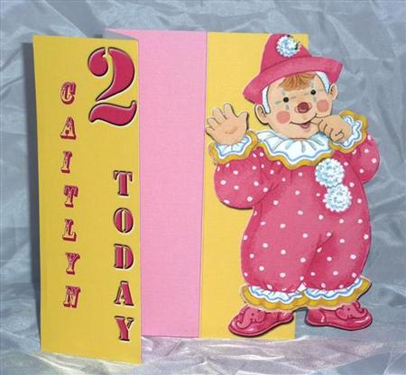 Jolly the Clown Gatefold 2nd Birthday - Pink on Yellow by Lynn Butters