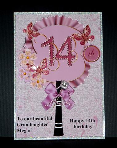 Plum Butterfly Fan Numbered 14 Occasion Card Front Decoupage by Lynn Butters