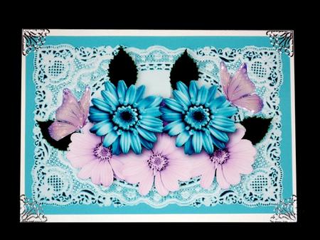 Pretty Flower Arrangement with Butterflies on Lace by Lynn Butters