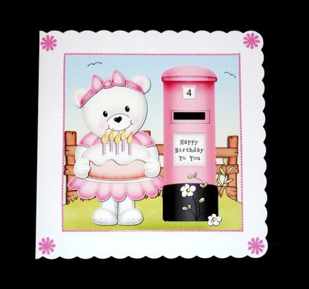 Teddy Tess N Postbox Quick Card N 3D Decoupage by Lynn Butters