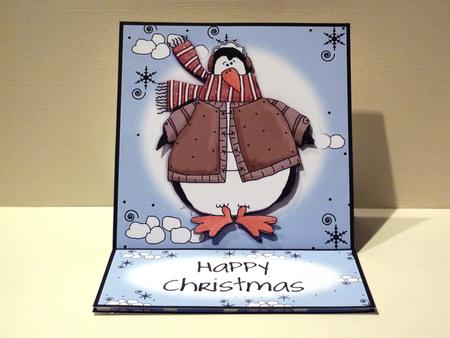 Brand New Penguin & Snowballs Christmas 5 Minute Easel Card by Lynn Butters