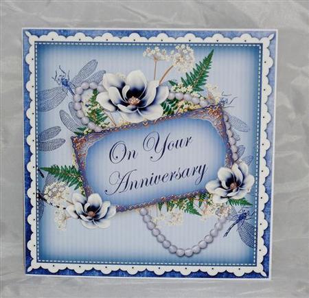 Dark Blue Magnolia Anniversary 8in Vintage Decoupage Topper by Lynn Butters
