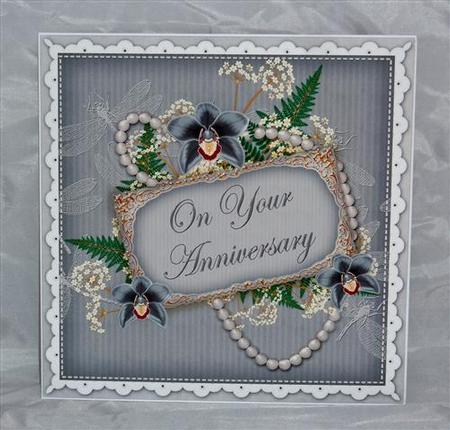 Silver Orchids Your Anniversary 8in Vintage Decoupage Topper by Lynn Butters