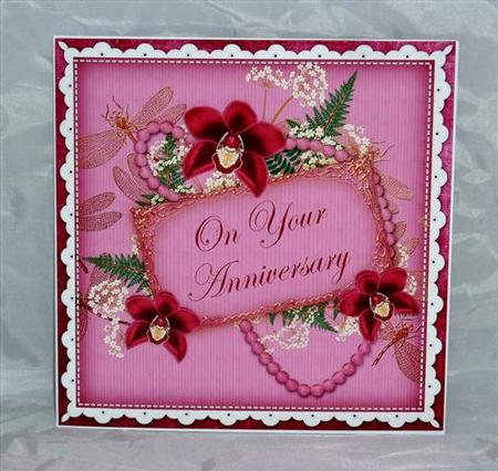 Cerise Orchids Your Anniversary 8in Vintage Decoupage Topper by Lynn Butters