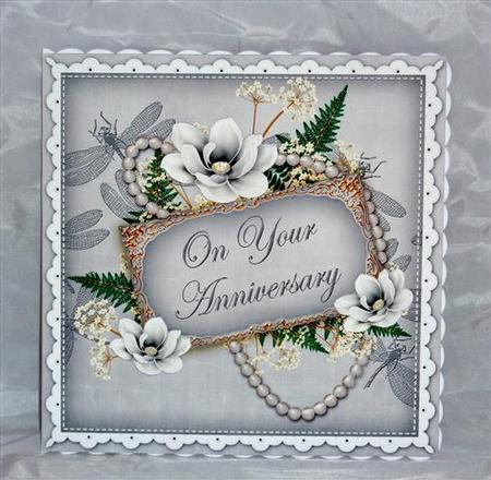 Silver Magnolia Anniversary 8in Vintage Decoupage Topper by Lynn Butters