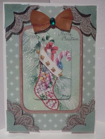 Christmas Stocking A5 Decoupage Card Front Step by Step by Lynn Butters
