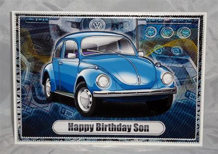 Happy Birthday Son Volkswagen Beetle Classic Car Blue by Lynn Butters