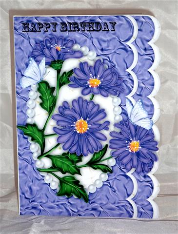 Purple Flowers in Scalloped Frame with Butterflies A4 by Lynn Butters