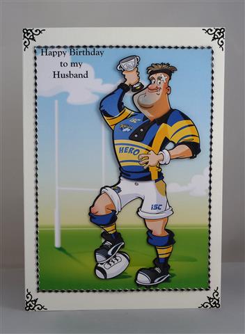 Rugby Dude Blue, White and Yellow A4 by Lynn Butters