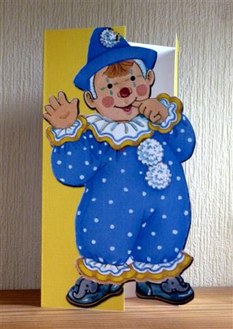 Jolly the Clown Gatefold 1st Birthday - Blue on Yellow by Lynn Butters