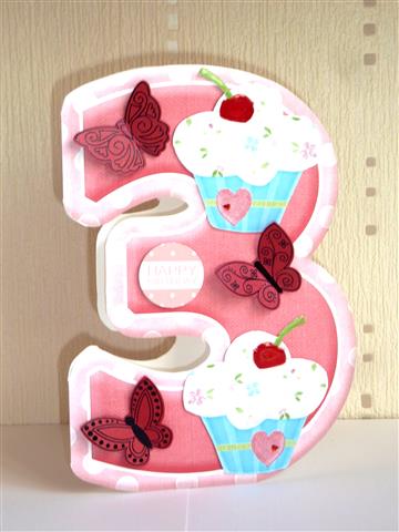 Age 3 Blank Pink Birthday Shape Card by Lynn Butters