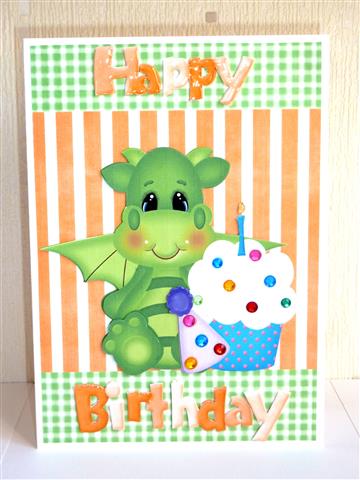 Lovely Green Dragon with Cupcake by Lynn Butters