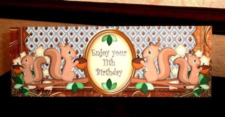 Tea Squirrels 11th Birthday Large Dl Decoupage Card Kit by Lynn Butters