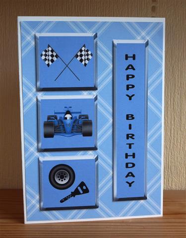 Racing Car Decoupage Card by Lynn Butters