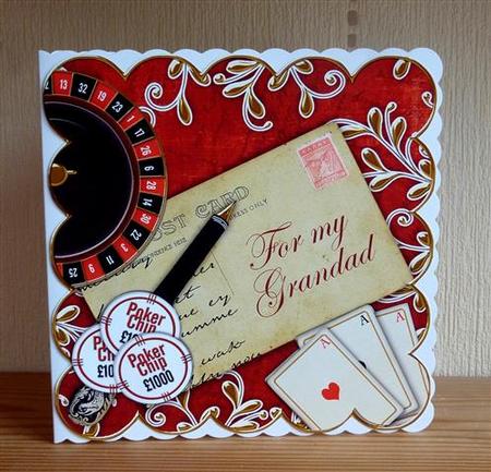 Red Roulette for My Grandad 8in Scallop Decoupage Topper by Lynn Butters