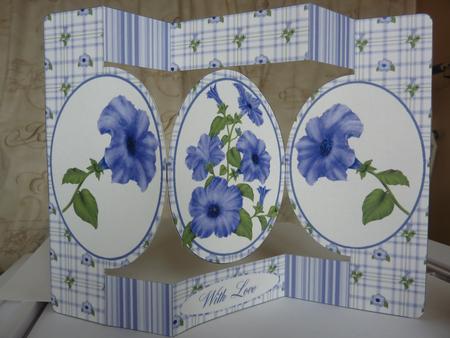 Blue Petunia Oval Folded Pop Out Card by Lynn Butters