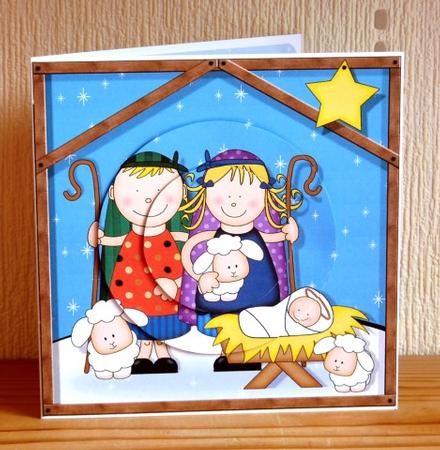 Xmas Nativity Stable Shepherds Visit Circle Pyramage by Lynn Butters