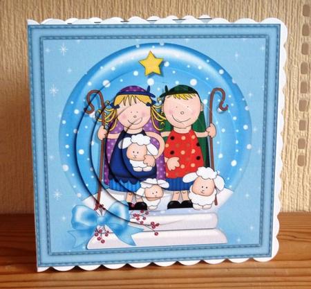 Xmas Nativity Snowglobe as Shepherds Watched Circle Pyramage by Lynn Butters