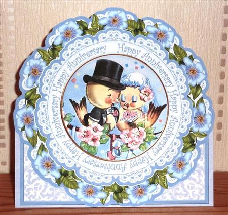 Loveducks Blue Happy Anniversary 3D Picture Doily C & E Kit by Lynn Butters