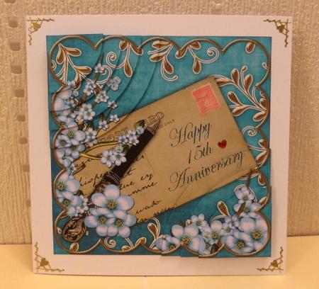 Blue Blossom Happy 15th Anniversary 6in Duo Corner Stacker by Lynn Butters