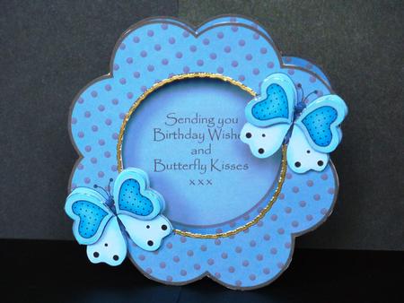 Butterfly Kisses Shaped Aperture Blue Decoupage Quick Card by Lynn Butters