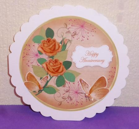 Peach Rose Happy Anniversary 7in Circle Decoupage Topper by Lynn Butters