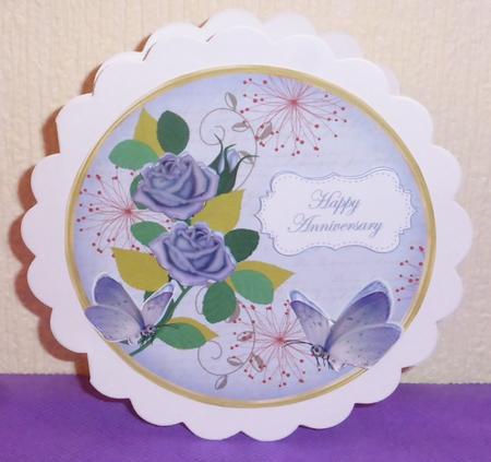 Blue Rose Happy Anniversary 7in Circle Decoupage Topper by Lynn Butters
