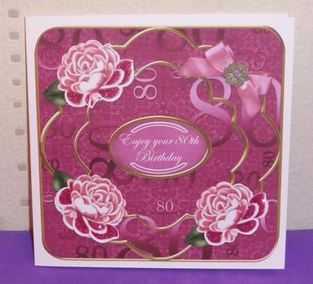 Cerise Rose 80th Birthday Fancy 8in Decoupage Card Front Kit by Lynn Butters