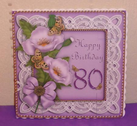 Lilac Poppy Butterfly 80th Birthday 8in Picture Topper by Lynn Butters