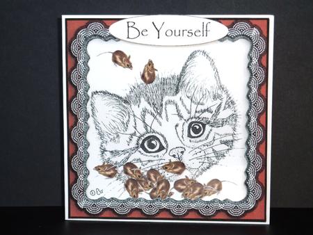 Tabby Kitten Cat & Mice Shaker Card or Frame Card by Lynn Butters