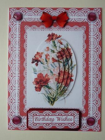 Carnations 'n Lace Pyramid Card Front by Lynn Butters