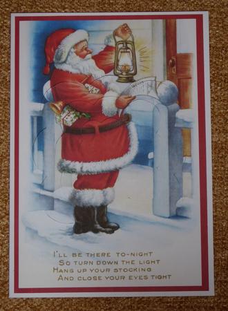 Vintage Christmas Santa with Lamp Scalloped Pyramid by Lynn Butters