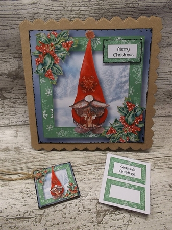 Christmas Gnome & Holly 3 8x8 by Crafty Lynn