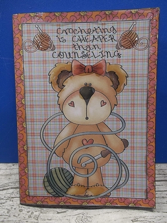 Crocheting bear cut and fold card 1(American spelling) by Crafty Lynn