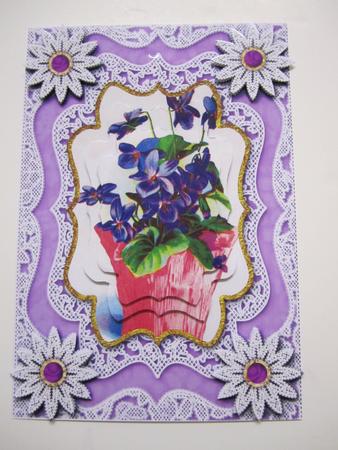 Vintage Violet Vase A5 Lace Card Front Step by Step by Lynn Keeton