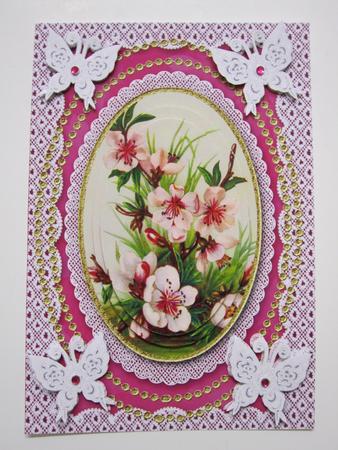 Cherry Blossom A5 Butterfly Lace Card Front by Lynn Keeton