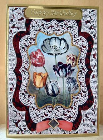Colourful Tulips A5 Lace Card Front Step by Step by Lynn MacAlister