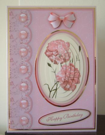 Carnations Cameo in Pink A5 Pyramid Card Front by Lynn MacAlister