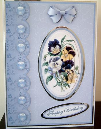 Pansies Cameo in Blue A5 Pyramid Card Front by Lynn MacAlister