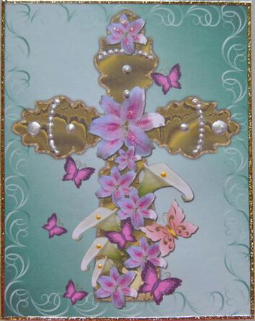 Cross with Lilies & Butterflies Easter/ Sympathy/ Christen by Lynn Mason