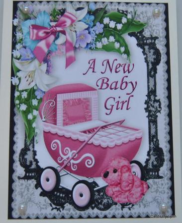 Baby Girls Vintage Pram with Flowers and Puppy in Frame A4 by Lynn Mason