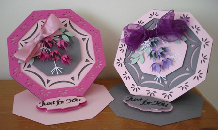 Octagonal easel card with floral spray by Lynne Brown