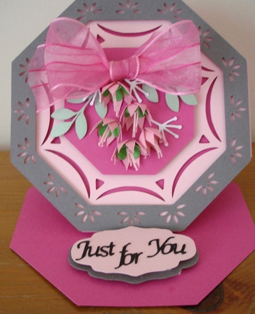 Octagonal easel card with floral spray by Lynne Brown