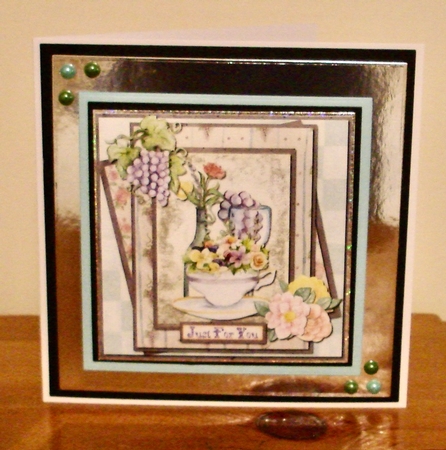 6 x 6 Card Front with Toppers and Sentiment Toppers, Floral Celebration Green/Aqua by Lynne Brown